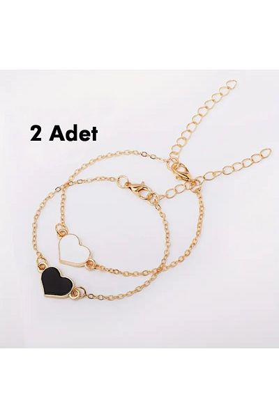 SAQ Black and White 2Pcs Heart Bracelets