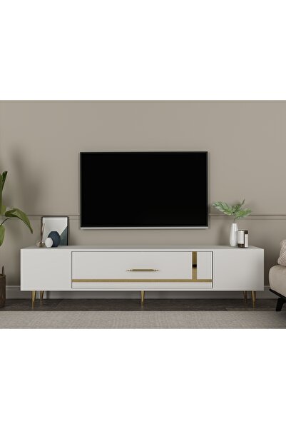 zerkaconcept Şuşa Tv Sehpası Tv Ünitesi Beyaz Altın 150 cm