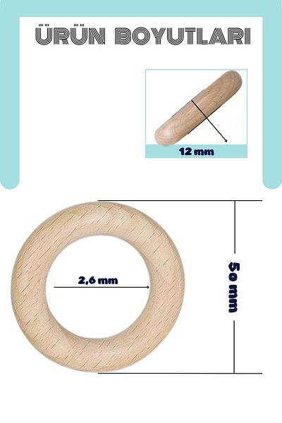 BAMM BAMM Wooden Teether Ring 5 Cm, 10 Pieces