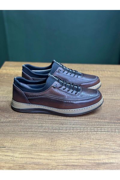 nuaA Genuine Leather Laceless Men's Brown Shoes Heel Spur Supported Orthopedic