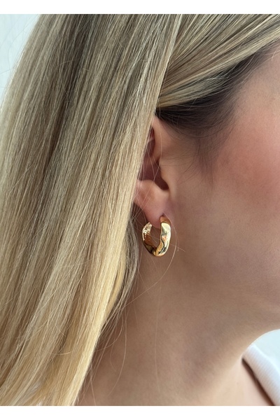 KİLİGİSTANBUL Gold Renk Şekilsiz Halka Küpe