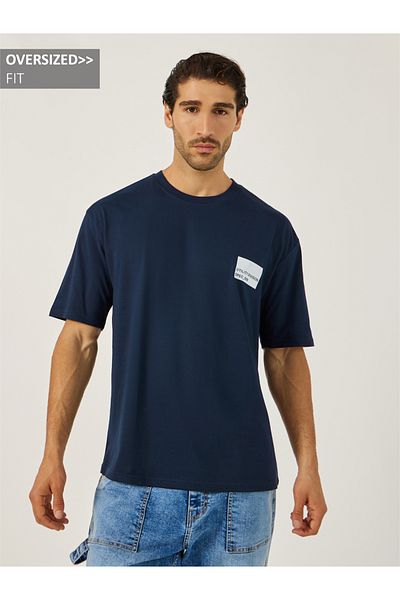 Styli Minimal Chest Sticker Print Oversized T-Shirt