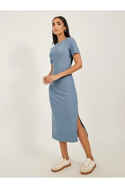 Styli Plain Short Sleeves Sheath Midi Dress