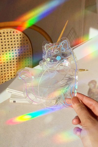 Buka Shops Siluetă de pisică holografică minimalistă Sun Catcher - Film modern pentru fereastră curcubeu