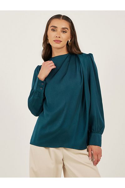 Styli بلوزة ساتان سادة برقبة عالية