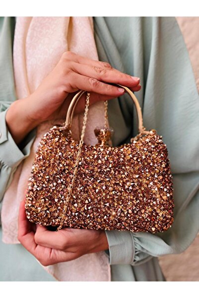 Çanta Trend Geantă de rochie de seară cu 2 curele de cristal, cupru și piatră