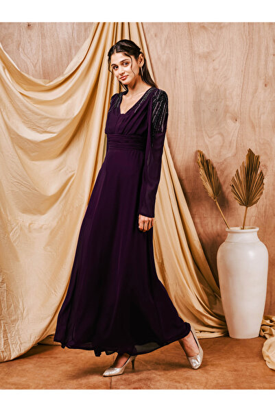 Mish By Styli Beaded Yoke A-Line Maxi Dress