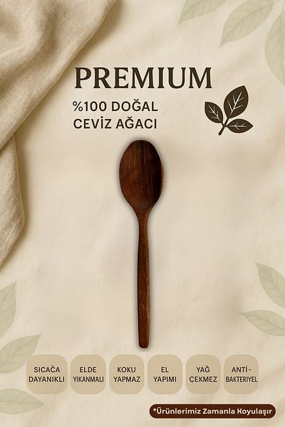 Ülgenev 1 Piece 100% Natural Walnut Wood Handmade Kitchen Spoon |   30cm |   Natural Wooden Rice Spoon