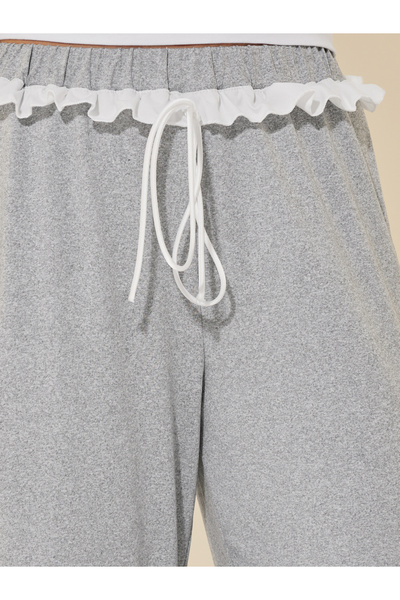 Styli Solid Loose Fit Lace Detail Pants with Drawstring