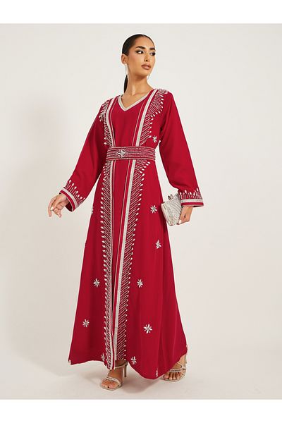 Maxim Creation By Styli Embroidered Belted Detail Jalabiya