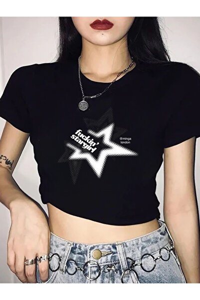 Minga London Crna F cking Star Girl kratka bluza - minga london