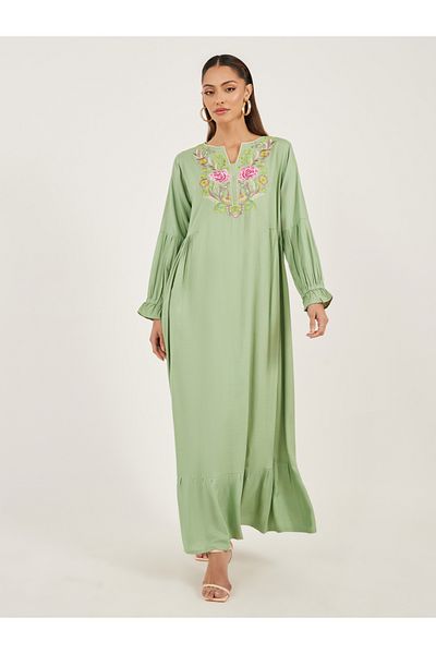 Maxim Creation By Styli Floral Embroidered Cuffed Sleeves Jalabiya