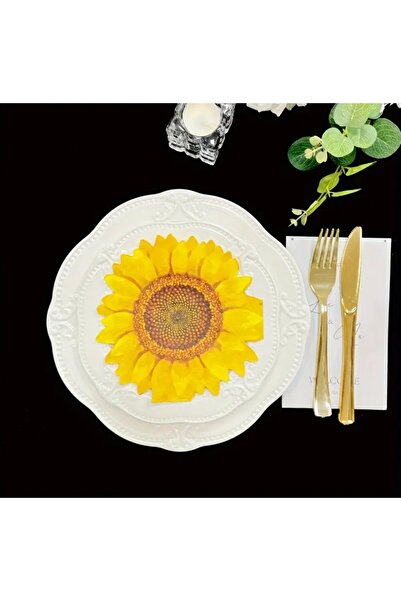 esdekor Sarı 20'li Tek Kullanımlık Ayçiçeği Şekilli Baskılı Peçete Doğum Günü