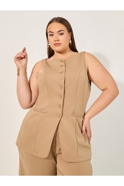 Styli Solid Sleeveless Button-Down Top