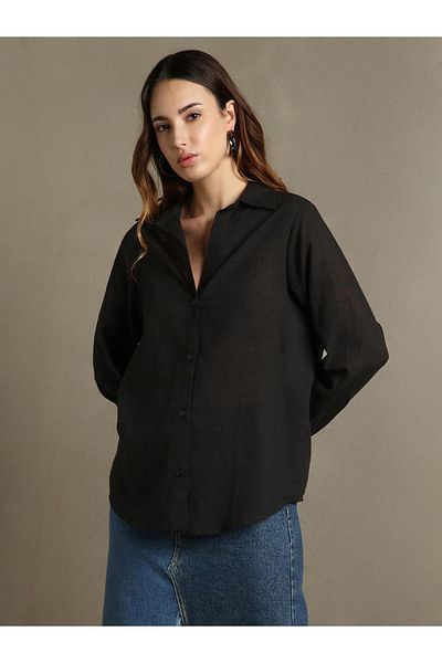 Dennis Lingo By Styli Textured Spread Collar Oversized Shirt