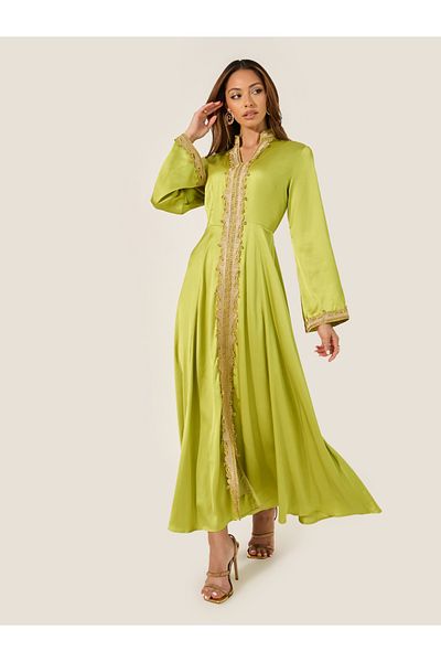 Styli Lace Detail Collared Flared Jalabiya