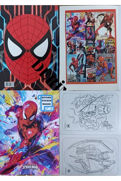 DERİND Spder Man Spiderman Coloring Book 12 Pages with Mask and Sticker Gift