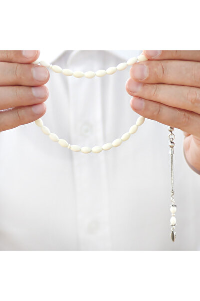 Tesbihane 925 Ayar Gümüş Püsküllü Arpa Kesim Bilek Boy Deve Kemiği Tesbih