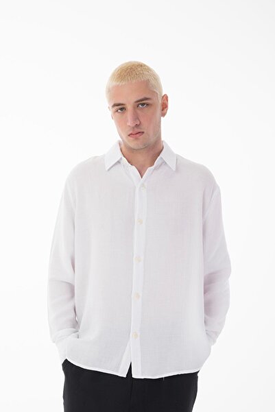 Rocqerx R-6048 Μακρυμάνικο πουκάμισο μουσελίνας με λεπτομέρεια ρόμπας με γιακά