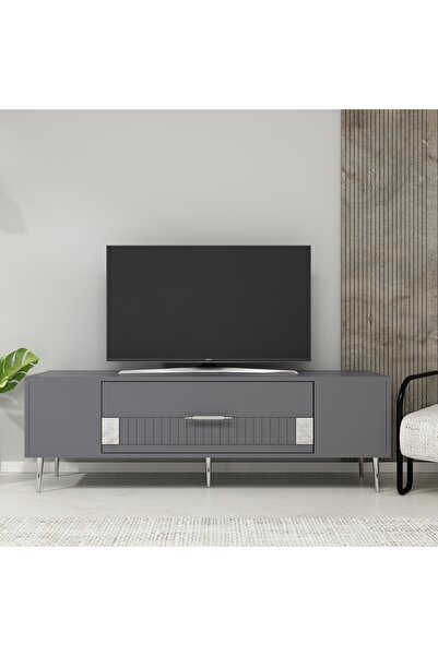 zerkaconcept Pencap Tv Sehpası Tv Ünitesi Antrasit Gümüş 150 cm