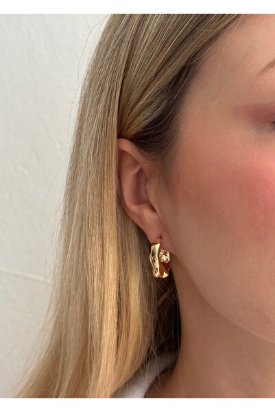 KİLİGİSTANBUL Gold Renk Şekilsiz Halka Küpe