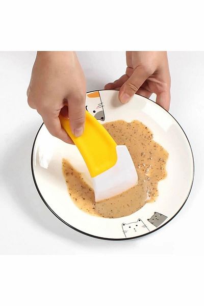 isometric 2 Pieces Silicone Pan Scraper Spatula |   Non-Stick Rubber Cleaning Spatula