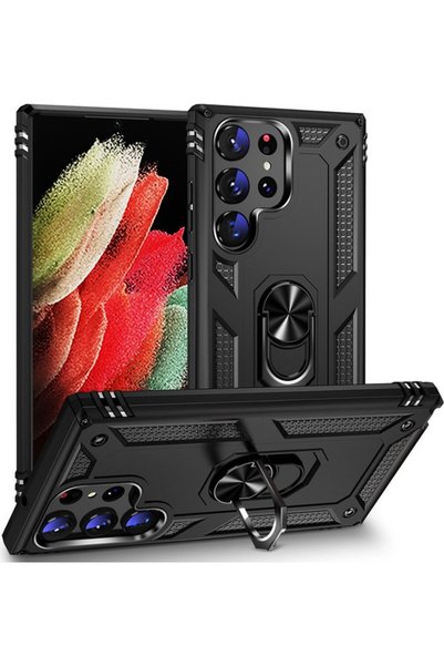 tekno grup حافظة لهاتف Galaxy S23 Ultra مع حلقة مغناطيسية وغطاء Vega أسود + و...