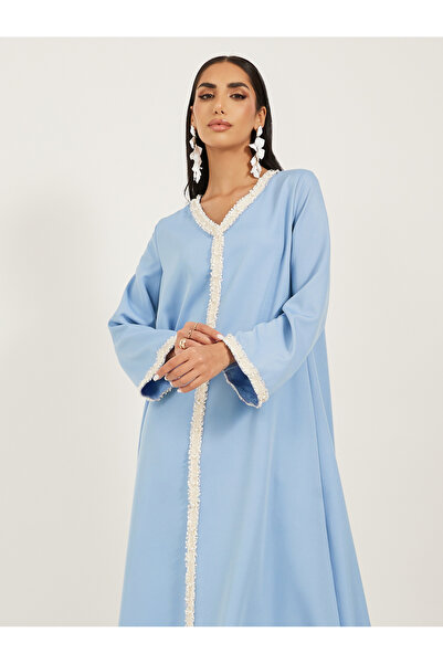 Styli Solid Tweed Lace Detail A-Line Jalabiya