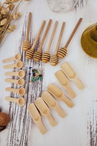 MONTESEV Wooden Board Serving Honey Jam Spoon Spice Spoon Sugar Coffee Spoon Kitchen Spoon Set Wooden Spoon