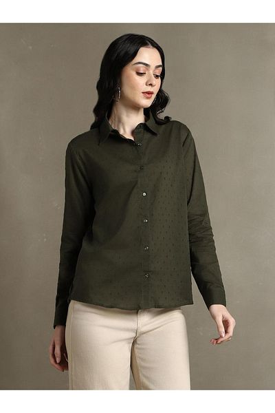 Dennis Lingo By Styli Spread Collar Textured Cotton Casual Shirt