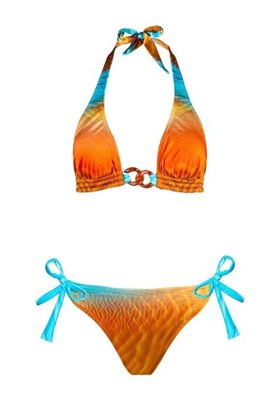 AYYILDIZ 4612 Kahve Mavi Desenli Bikini Takımı