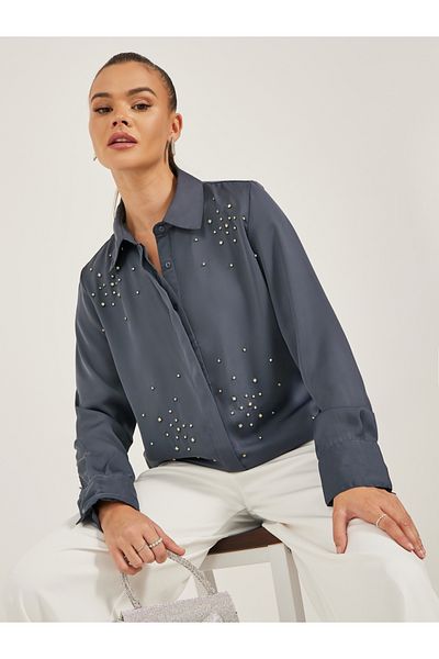 Styli Embellished Spread Collar Regular Fit Shirt