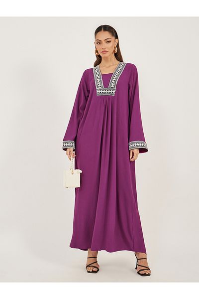 Styli Embroidered Gathered A-Line Jalabiya