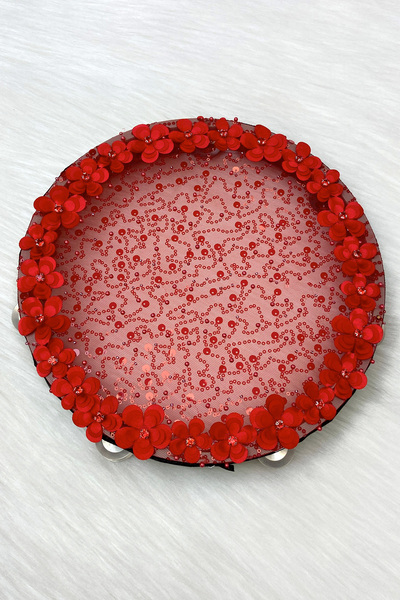 ZEYMERADE الدف الزفاف الأحمر 32 سنتيمتر زهرة الترتر الترتر مع أحجار لامعة الز...