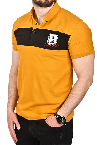DeepSEA Tricou polo pentru bărbați, galben muștar, slim fit, din bumbac, slim fit, fără ondulare 2503