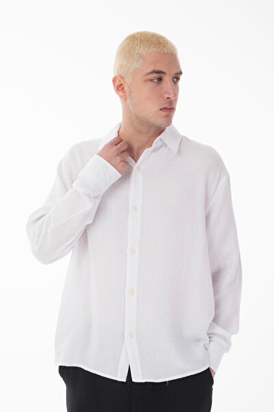 Rocqerx R-6048 Μακρυμάνικο πουκάμισο μουσελίνας με λεπτομέρεια ρόμπας με γιακά