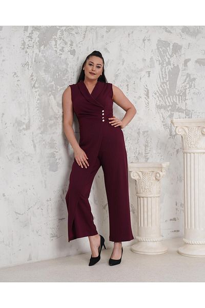 Butik Nilyam Salopetă de seară pentru femei, cu două piepte, cu nasturi brodate, cu detalii în cruce 24733