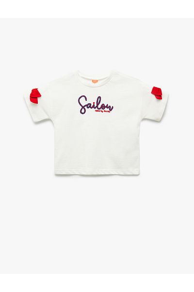 Koton Cotton Bow Crew Neck Short Sleeve T-Shirt
