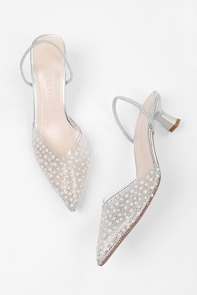 Shoeberry Women's Glim Silver Pearl Transparent Stiletto