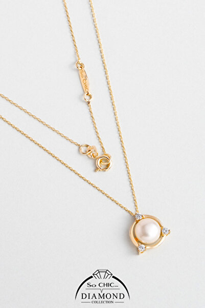 So CHIC... Diamond Collection 14 K Sarı Altın 0,11 Karat Pırlanta Doğal İnci ...