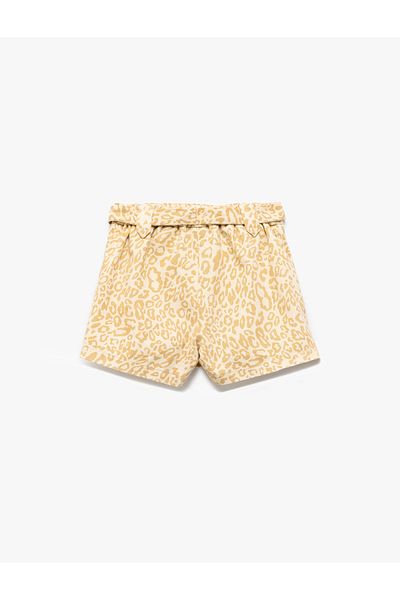 Koton Leopard Patterned Cotton Covered Pocket Detailed Belted Short Skirt