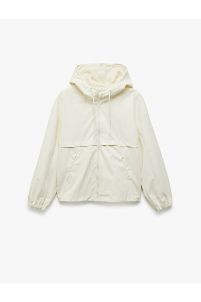 Koton Hooded Long Sleeve Zippered Leather Look Raincoat