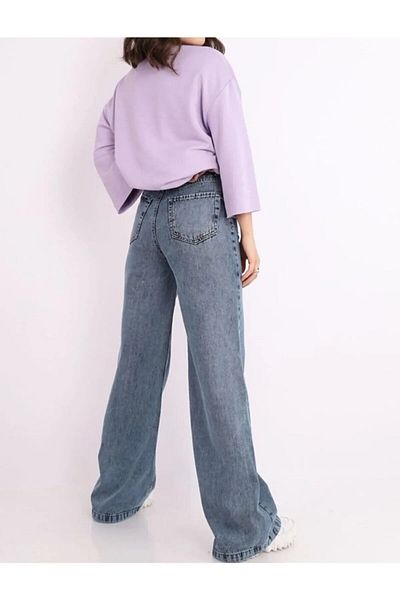 LİMABEL Diamondkar Wash Blue Lycra Super Extra High Waist Palazzo Loose Jean Pants