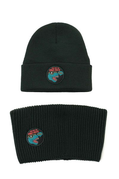 Kinetix Dino Mite Set B-4Pr Khaki Boy's Scarf Beanie