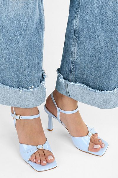 Shoeberry Women's Lucien Baby Blue Patent Leather Belt Buckle Heeled Shoes