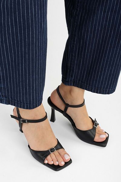 Shoeberry Women's Lucien Black Skin Belt Buckle Heeled Shoes