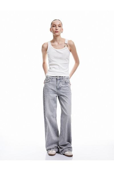 Koton Asymmetric Collar Metal Accessory Slim Fit Tank Top