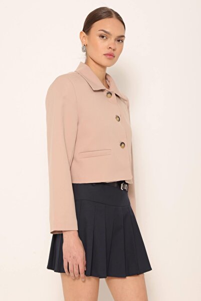 Coral Gömlek Yaka Kısa Ceket Bej