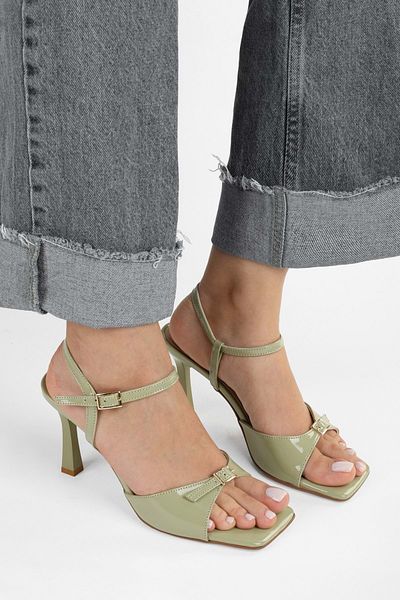 Shoeberry Women's Lucien Oil Green Patent Leather Belt Buckle Heeled Shoes
