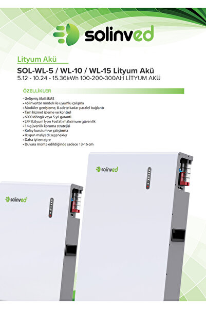 SOLİNVED 15,36 KWH 300AH WL-15 Lityum İyon Akü